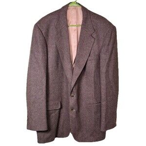 Lands’‎ End Mens Brown Herringbone Blazer Tweed LambsWool Blend Sport Coat 44L